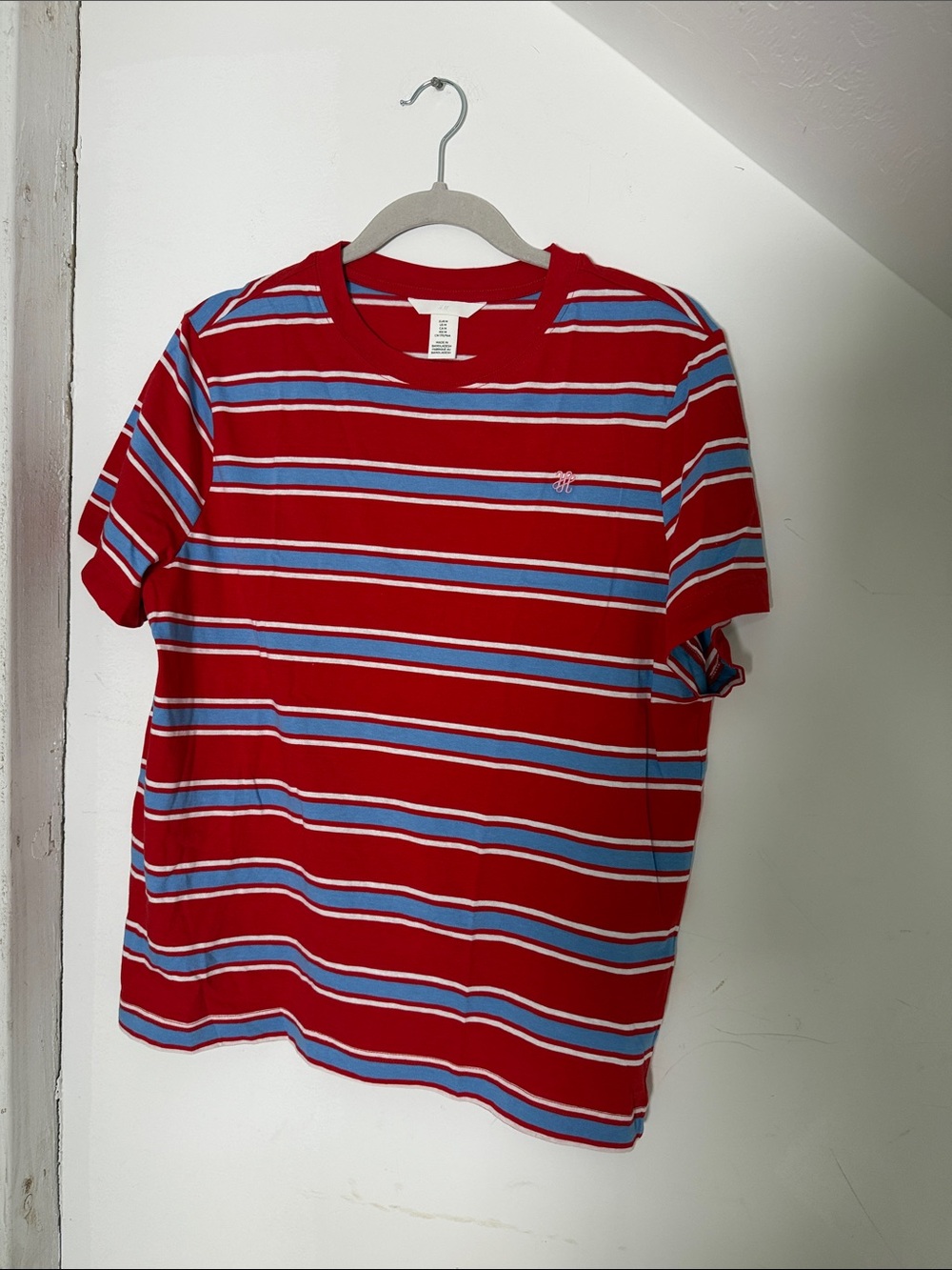 H&M Red Tee with Blue and White Stripe Detail